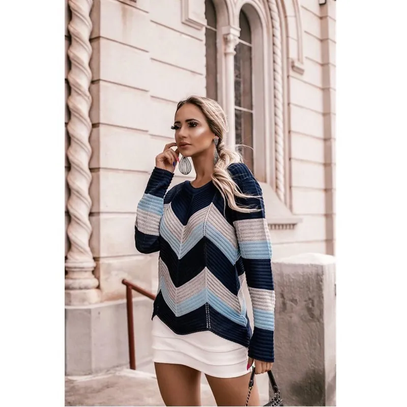 Autumn And Winter Sweater New 2021 Ladies Casual Wave-shaped Contrast Color Knitted Sweater Ropa Mujer Invierno 2021 turtleneck