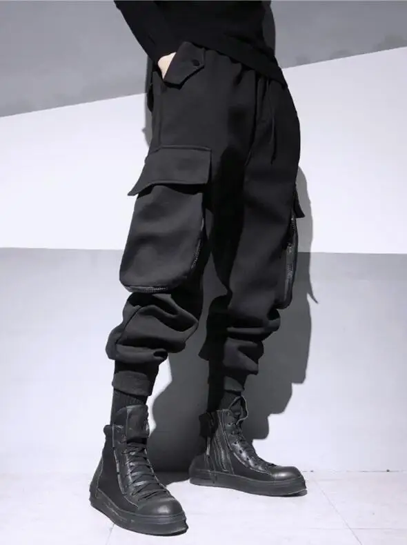 

Autumn and winter new men's thick large pocket overalls trendy men's loose hip-hop beamed harem pants