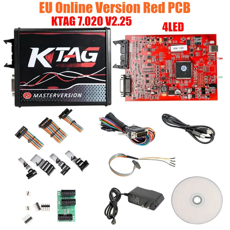 4LED Красный pcb KTAG V7.020 SW2.25 KESS V2.47 V5.017 V2 ЕС версия ECU Инструмент программирования KESS 5,017 K бирка 7,020 неограниченный маркер - Цвет: Full KTAG V7.020