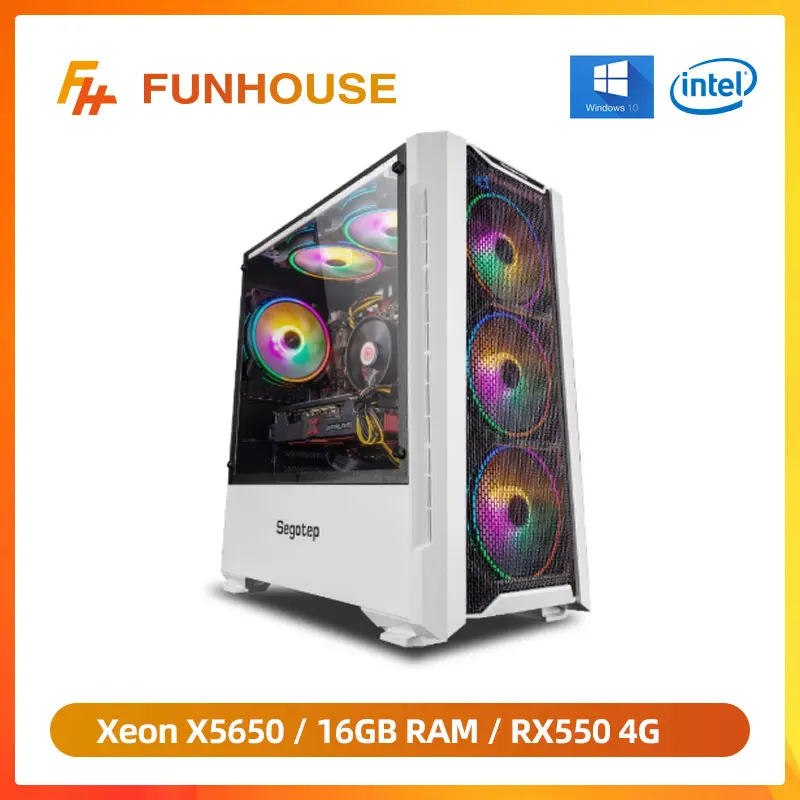 La Casa de la risa montado computadora de escritorio Intel Xeon X5650 6 núcleos 12 hilos LGA 1366/RX550/RX560 4G/8G/16G RAM 240G SSD para LOL.