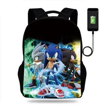 

Newest Cartoon Sonic Multifunction Backpack Women Men USB Laptop Travel Mochila Bags Backpack School Bag for Teenage Girls Boys