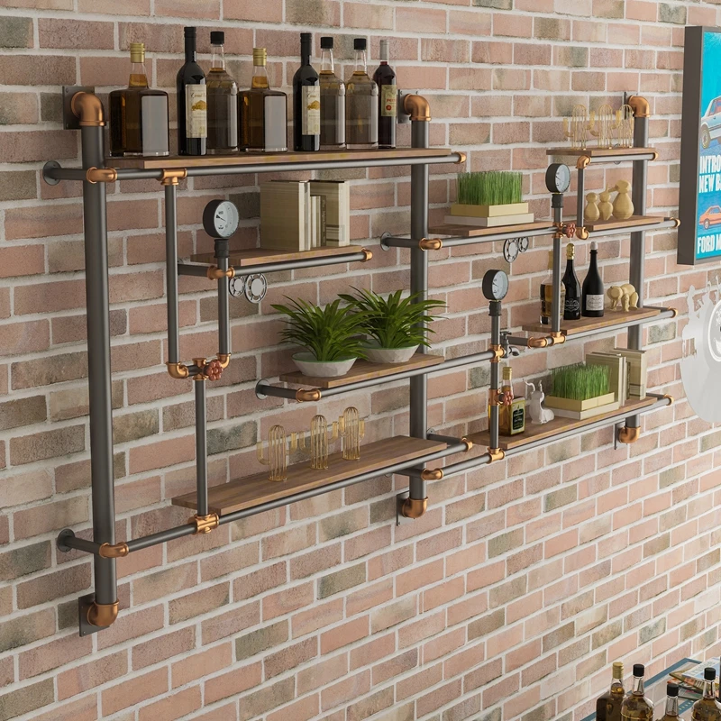 

Retro Design Metal Wall Shelf Wine Rack Iron Art Wine Rack High temperature baking paint Wall Decoration Wall Shelf Retro Bookshelf Bookshelf Water Pipe Diaphragm Wall Hanger