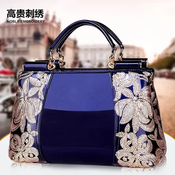 

Large Lady Embroidery Handbag Women Evening Party Bag Patent Leather Shoulder Bags Female Crossbody Handbag Casual Business Tote