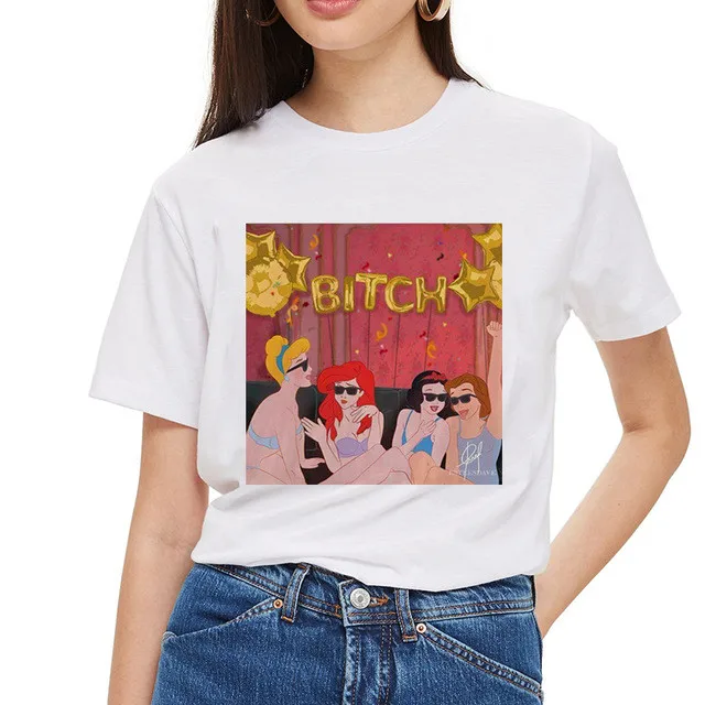Женская забавная женская футболка Харадзюку, футболка принцессы с круглым вырезом, футболка с принтом суки в стиле панк, повседневная женская футболка с коротким рукавом - Цвет: p1551-4