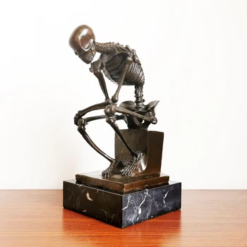 

Thinker Bronze Statue by Rodin Abstract Skeleton Skull Classical Thinking Man Sculpture Famous Figurine Home Decoration Art