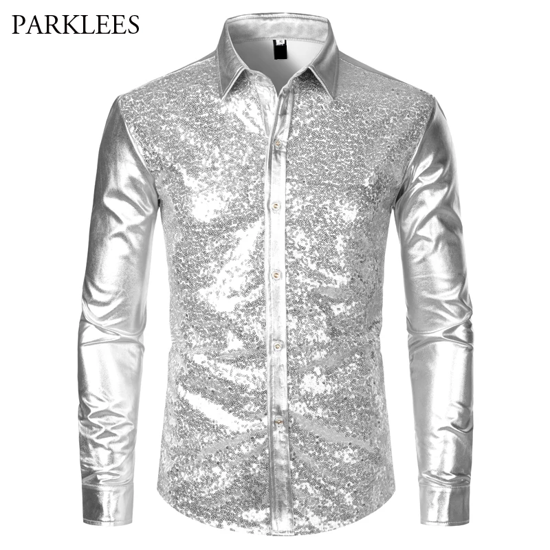 charity The other day number Metallic Silver Mens Stage Shirts Brand Embellished Sequins Shirt Men  Social Camisa Masculina Disco Club Costume Chemise Homme - Shirts -  AliExpress