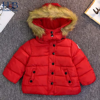 

Humor Bear Baby Girls Jacket Autumn Winter Girls Thicken Coat Large Fur Collar Outerwear Kids Children's Cotton-padded Clothes