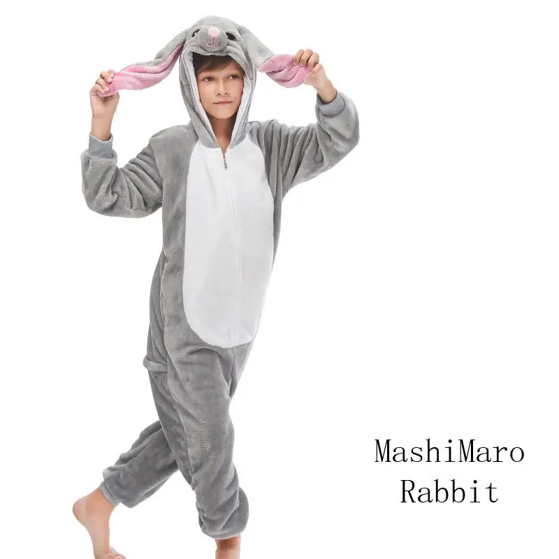 Kigurumi/Детские фланелевые пижамы; детские зимние комбинезоны; одежда для сна для девочек и мальчиков; пижамный комплект с единорогом, Тигром; Пижама с капюшоном - Цвет: MashiMaro Rabbit