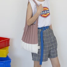 Angelatarch НОВАЯ Трикотажная контрастная разделенная ручная художественная Модная Складная дамская сумка на плечо с морщинами сумка для покупок