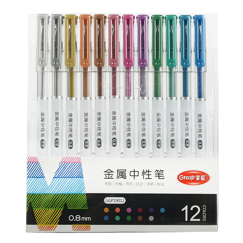 

12 Colors Gel Pen Set Color Drawing Marker For Student Fast Dry Hand Account Pens Multifunction Graffiti Markers School Supplies