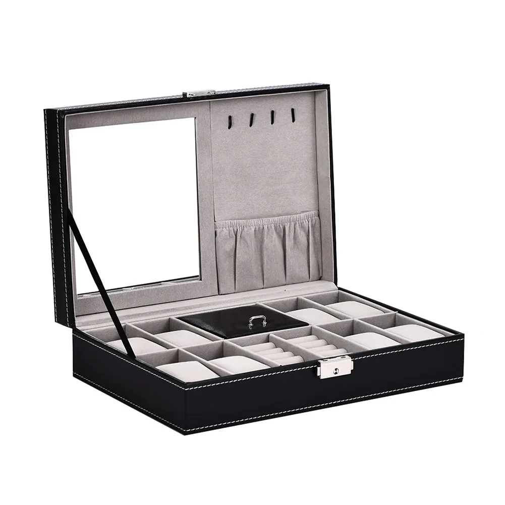 

8 Grids Portable With Mirror Collector Jewelry Storage Holder PU Leather Multifunctional Watch Box Home Case Wristwatch Earrings