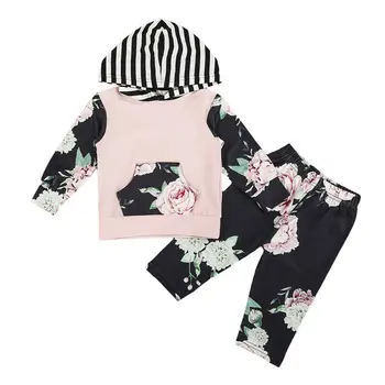 

Free shipping Newborn Infant Baby Boys Girls Floral Clothes Hooded T-shirt Tops+Pants Outfits