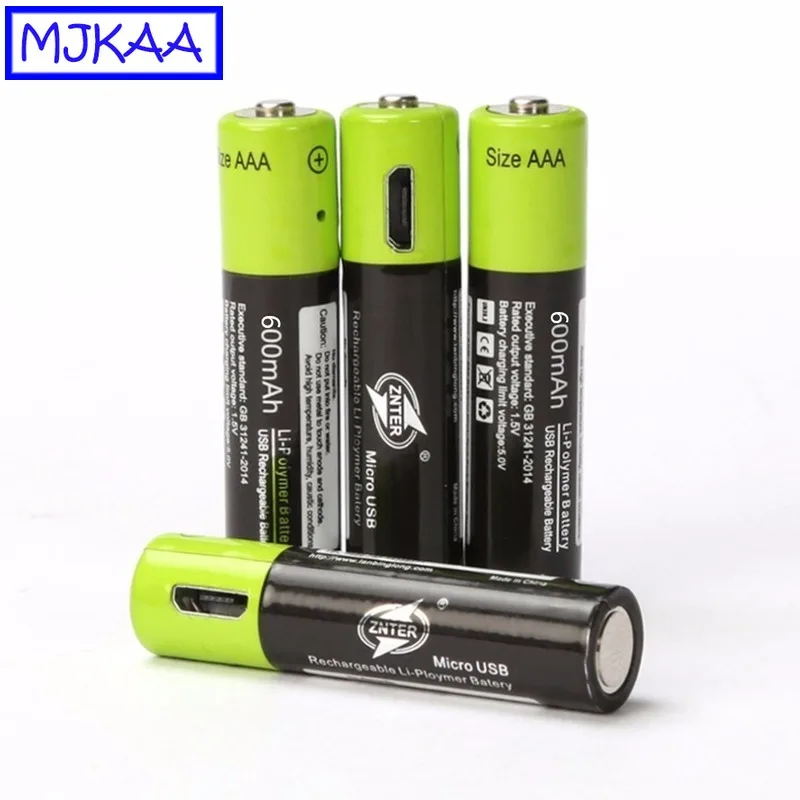 ZNTER 4 шт. AAA 600mAh 1 5 V USB аккумуляторная батарея литий-полимерные батареи Быстрая