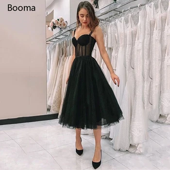 

Little Black Short Prom Dresses Sweetheart Dot Tulle A-Line Party Dresses Spaghetti Straps Exposed Boning Illusion Evening Dress