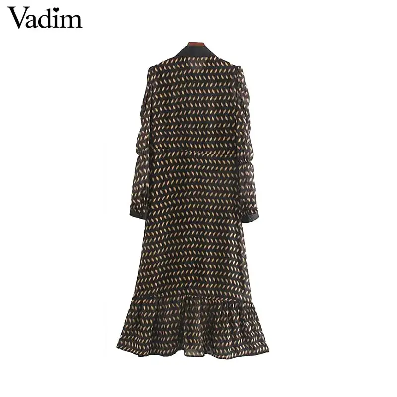 Vadim, женское платье-рубашка в стиле ретро с принтом, длинный рукав, отложной воротник, цельное платье макси, платья до щиколотки QD041