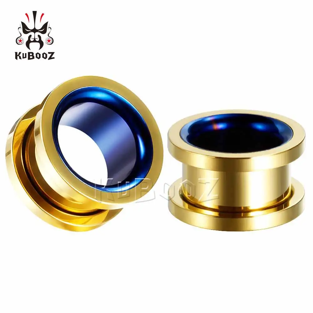 Fashion Smiple Stainless Steel Hollow Double Color Ear Pirecing Plugs Expanders Body Jewlery Earring Gauges Stretchers