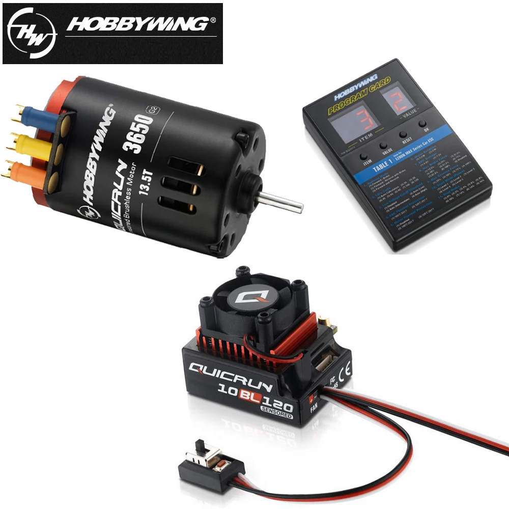 

HobbyWing QuicRun 3650 G2 Sensored Brushless Moter With 10BL120 120A Sensored ESC+LED Program Box General combo for RC 1/10 Car