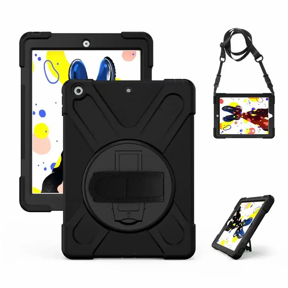 Чехол для iPad 10,2 360 сверхмощный ручной ремешок на плечо детский прочный защитный чехол для iPad 7го поколения 10,2 чехол s - Цвет: black