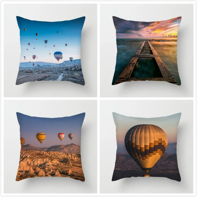 

Fuwatacchi Hot Air Balloon Glacier Throw Pillows Cover Ocean Scenic Cushion Cover for Car Home Chair Room Decoration Pillowcase