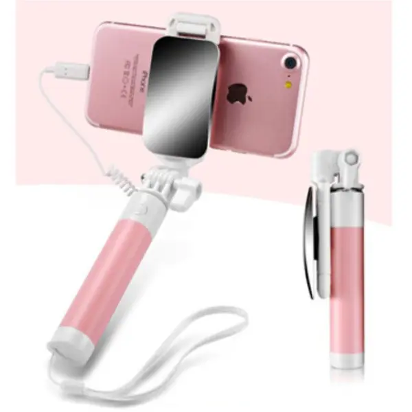 Зеркало, селфи-Палка для iphone 11 pro max Lighting Plug, селфи палка, выдвижная селфи палка, монопод для iphone X XS MAX XR - Цвет: pink