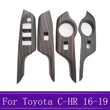 

4Pcs ABS Peach Wood Grain Car Inner Window Button Armrest Decoration Cover Trim For Toyota CHR C-HR 2016 2017 2018 2019