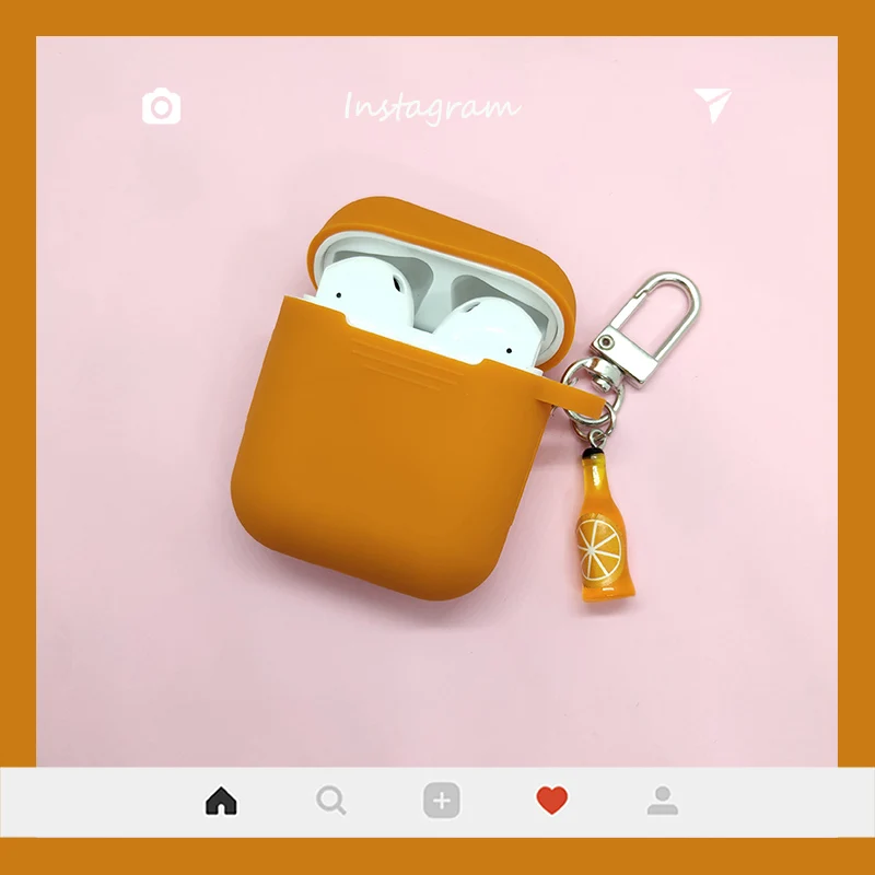 Orange Чехол для AirPods, милые пивные кожухи головных телефонов для Apple Airpods 1 2 Силиконовые bluetooth-наушники, защитный чехол, кольцо для ключей для вина - Цвет: Orange
