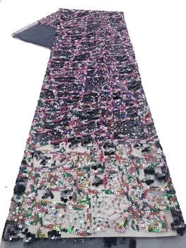 

(5yards/pc) fashion multicolored African sequins French net lace fabric with embroidery newest design for party dress FZZ865