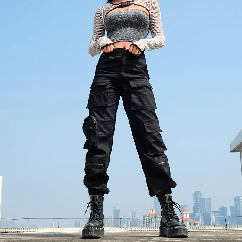 

XUXI Autumn Multiple Pockets Tooling Pants High Waist Female Loose Trousers Street Fashion Thin 2020 Women Cargo Pants FZ2465
