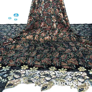 

2019 HOT French Nigerian sequins net African tulle mesh Sequence lace fabric high quality for wedding dress 5yards/lot