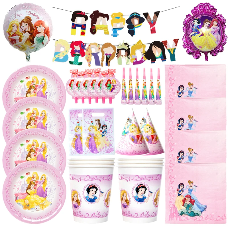 Disney Princess Party Decoration Disposable Tableware Set Cups Plates