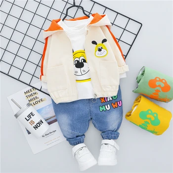 

HYLKIDHUOSE 2020 Autumn Baby Girls Boys Clothing SetsHooded Coats Cartoon T Shirt Jeans Kids Casual Clothes Infant Costume