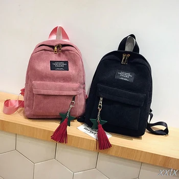 

Travel Corduroy Backpack Tassel School Bag Casual College Daypack for Teenager A69C