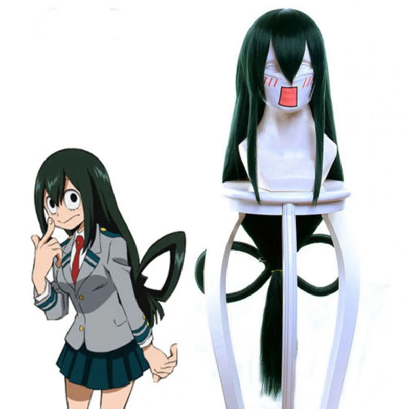 Boku No Hero Academy Asui Tsuyu, парик для косплея, мой герой Academy, Длинные термостойкие прямые синтетические волосы, парики+ парик, шапка