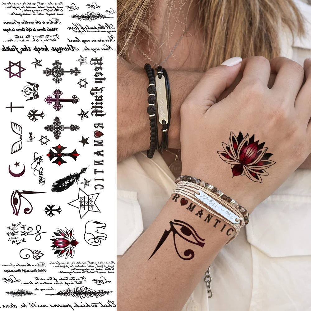 Diy Lotus Letter Small Temporary Tattoos For Kids Women Cross Tiny Hands  Fake Tattoo Sticker Arm Face Waterproof Tatoo Finger - Temporary Tattoos -  AliExpress