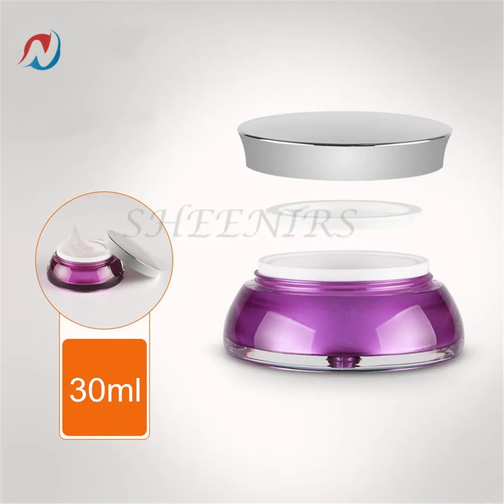 

Free Shipping 4pcs UFO shape 30g cream jar with silver screw lid pink round acrylic flying saucer shape jar cream container