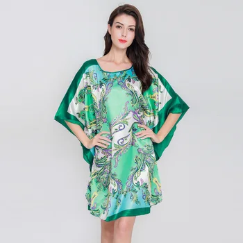 

New Style Chinese Women's Rayon Robe Dress Female Sexy Loose Soft Lingerie Nightdress Printed Bath Gown Pijamas One Size WR067