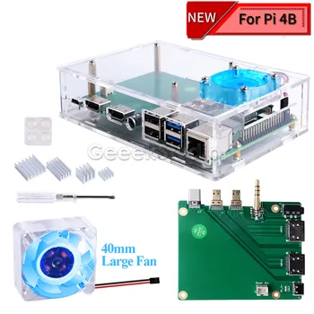 

Acrylic Raspberry Pi set-top box kit with 4010 blue LED light fan and all aluminum heat sink for Raspberry Pi 4B