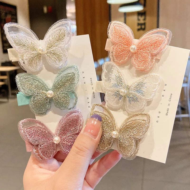 

[Xwen] 2020 New Girls Child Pearls Cute Butterfly Hairpin Girl Side Clips Hair Clips Children Headdress Fashion Hair Accessories