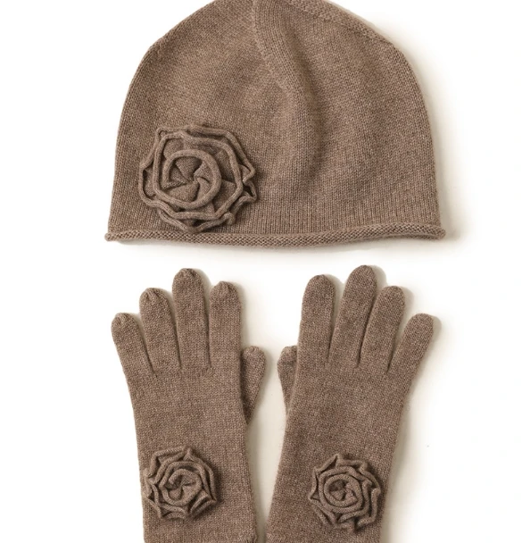 hat gloves 3 Naizaiga кашемировые крючком Цветочные вязаные кашемировые перчатки шапка комплект из двух предметов SN263 - Цвет: hat gloves 3
