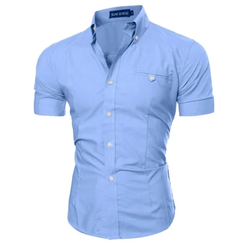 

New Mens Slim Casual Dress Shirts Summer Fashion Solid Color Shirt Men's Short-Sleeved Turn-Down Collar Regular Shirt