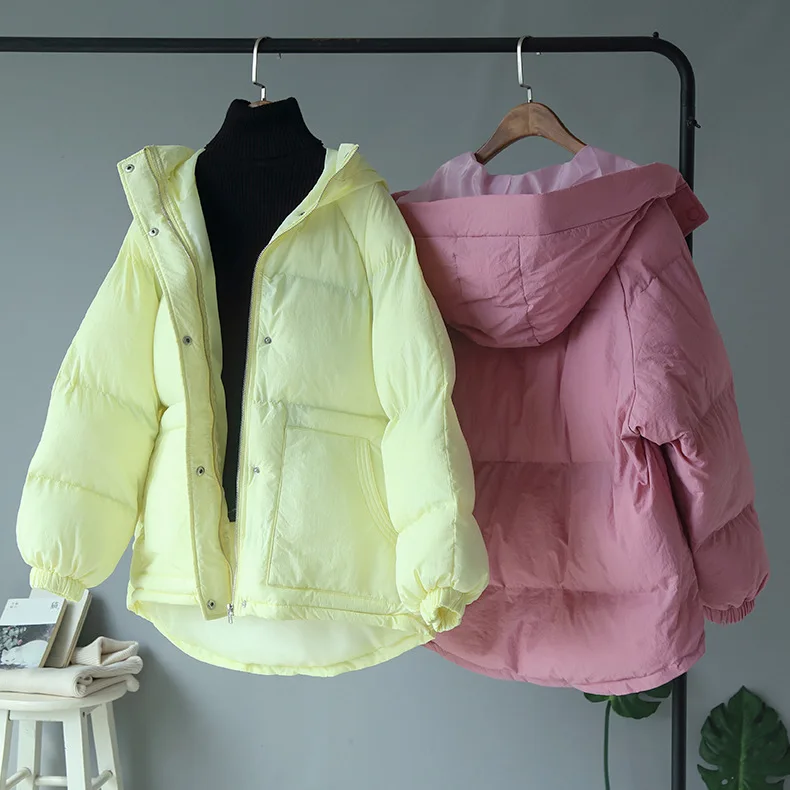 

Mooirue Winter Parkas Coat Women Overcoat Ins Casual Streetwear Hooded Vintage Solid Warm Outwear Yellow Black Pink Jackets