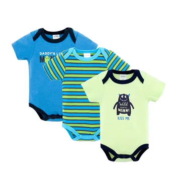 

3Pcs/Lot Summer Baby Romper Cartoon Monster Short Sleeve O-Neck Jumpsuit 0-12month Newborn Baby Stripe Clothes For Boys