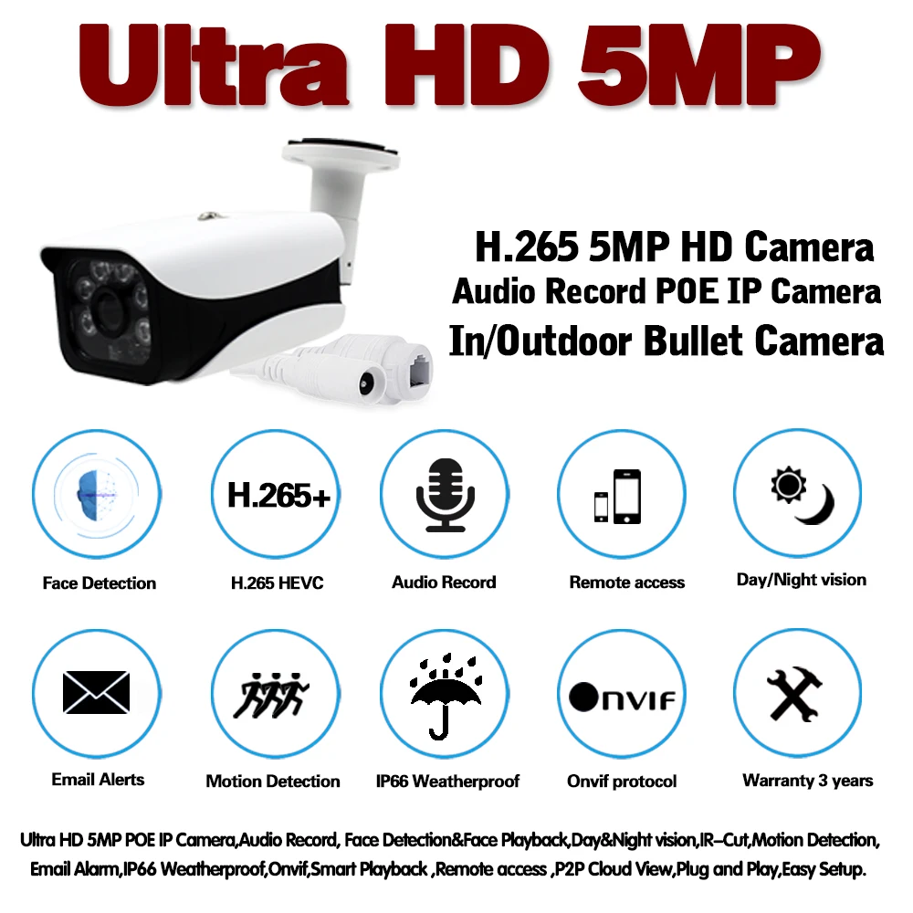 Цилиндрическая IP камера видеонаблюдения SONY IMX335 Hi3516EV300 5 Мп|Камеры