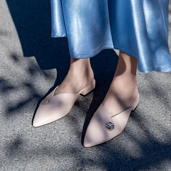 

Sarairis New Arrivals Elegant Comfortable Genuine Leather Skin Summer Slipper Mules Pumps women's Shoes Woman