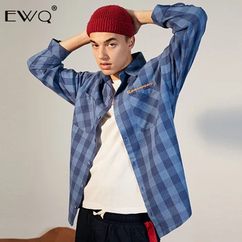 

EWQ / Tide Men's Wear 2020 spring new hit color plaid patchwork Shirt for Male Oversize Lattice Loose long sleeve tops men Y0085