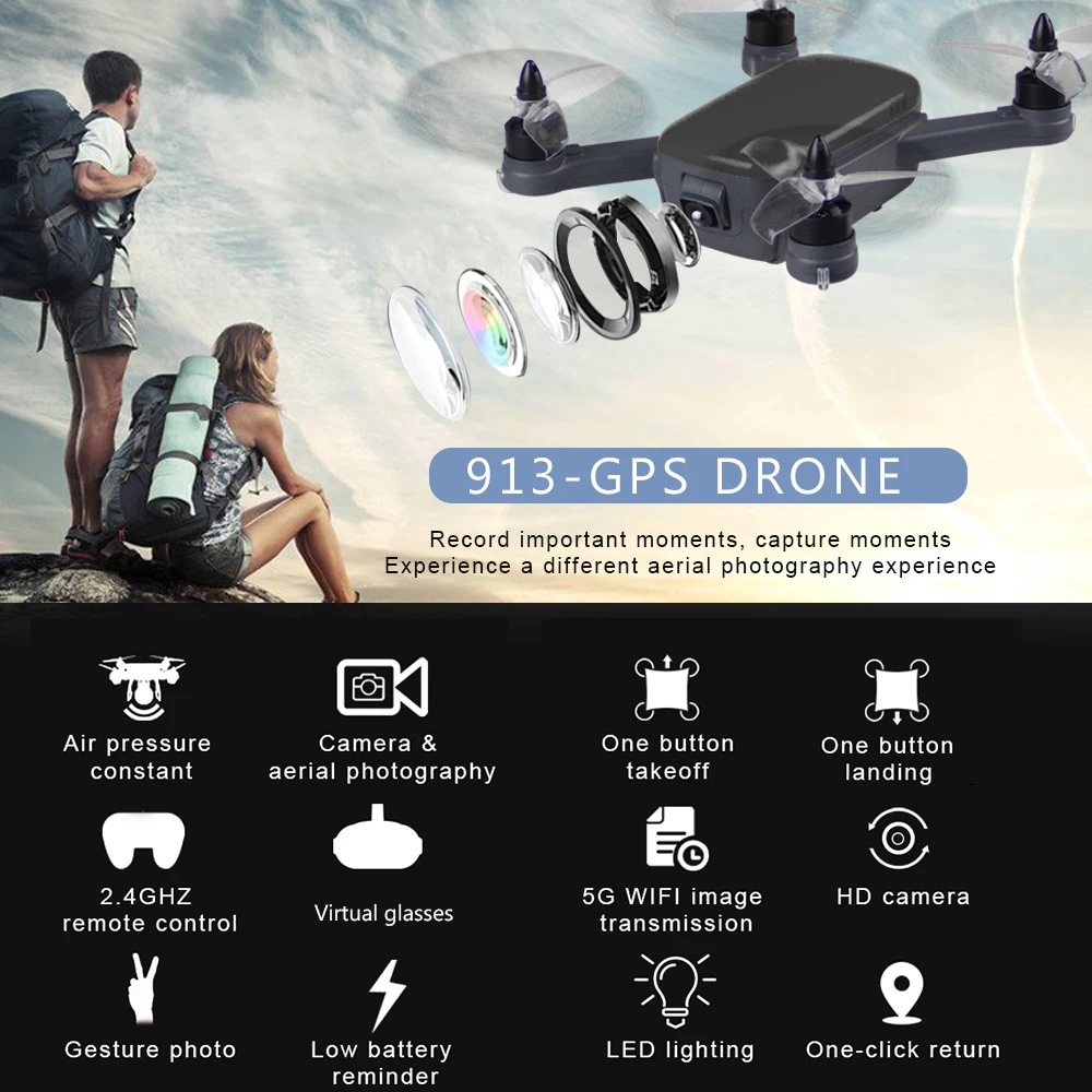 913 1080P 5G Wifi FPV Дрон с камерой бесщеточный gps Квадрокоптер игрушка для взрослых