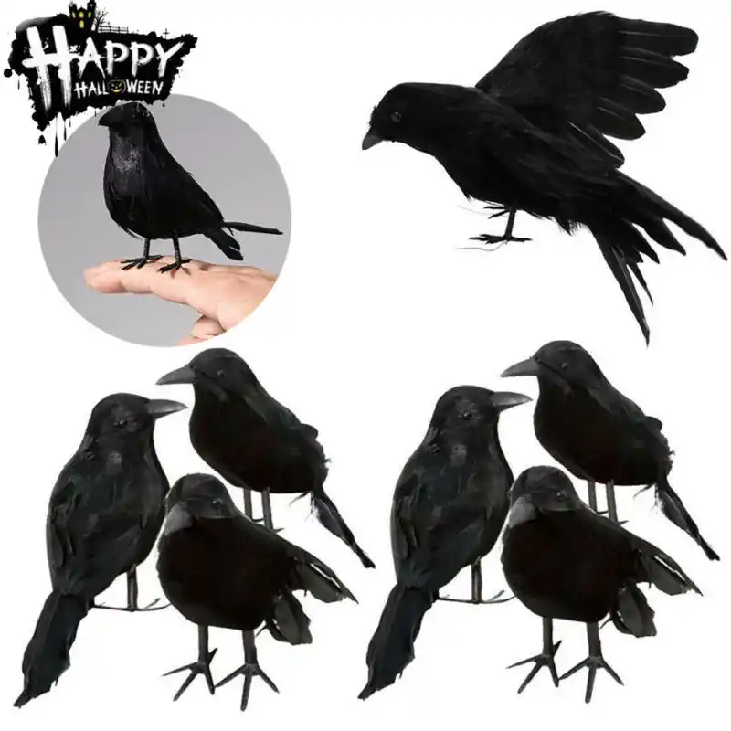 Free Shipping Halloween Black Crow Props Realistic Raven Spooky Feathered Crows House Decor Aliexpress