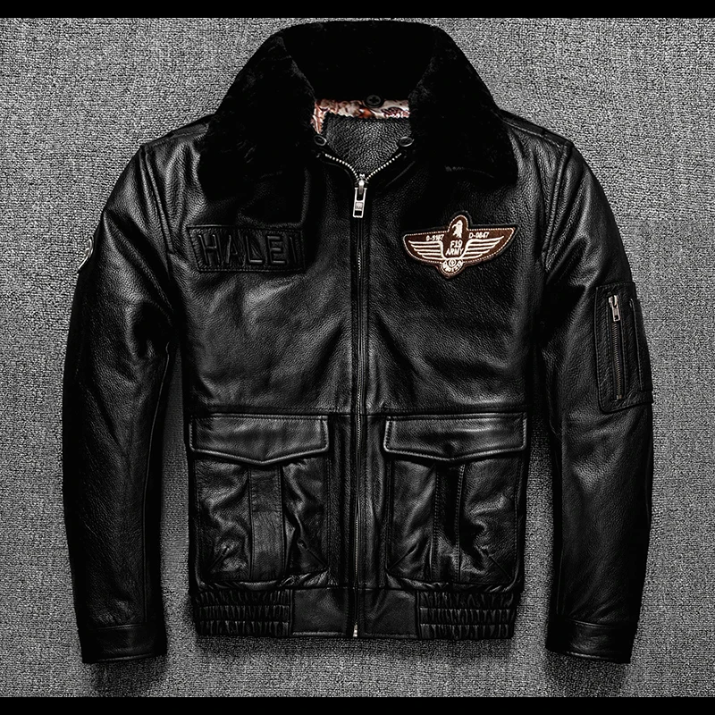 2022 Black Genuine Leather Jacket Men Military Style Plus Size 5XL Real Natural Cowhide Autumn Slim Fit Warm Aviation Coat genuine leather coats & jackets