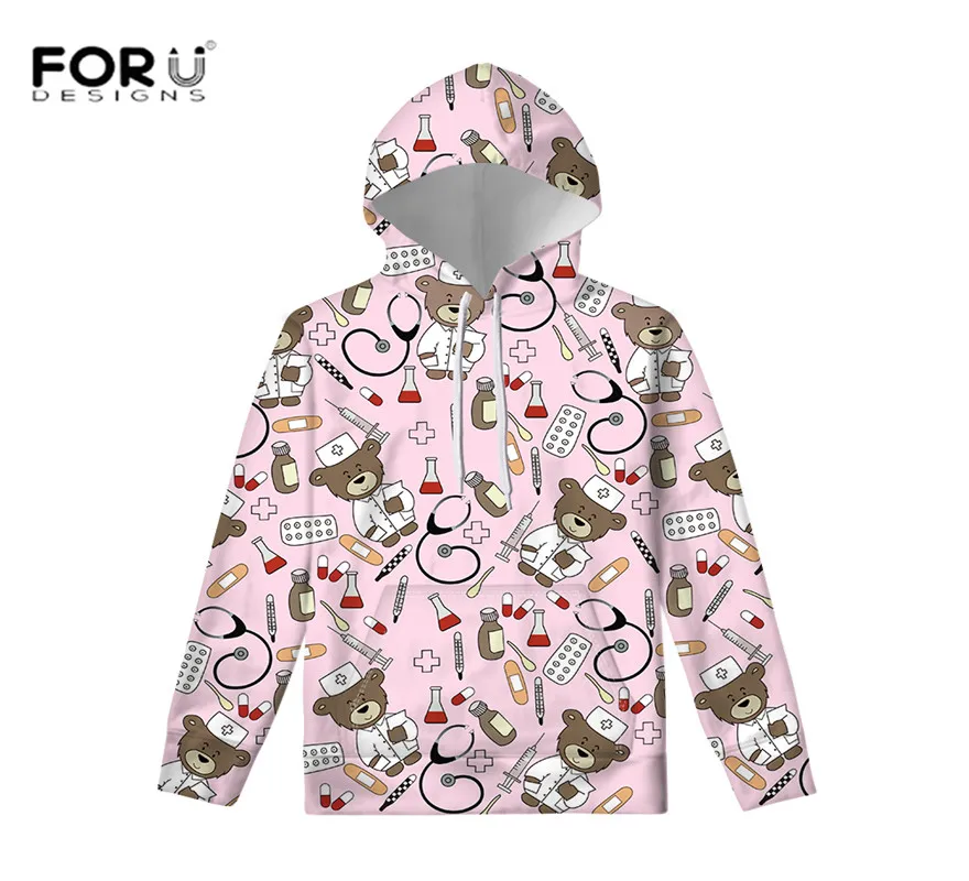 FOURUDESIGNS мультфильм медсестры медведь печать осень зима 3D толстовки с капюшоном топы Спортивные костюмы куртка осень зима загрязнители - Цвет: HXA109Z72