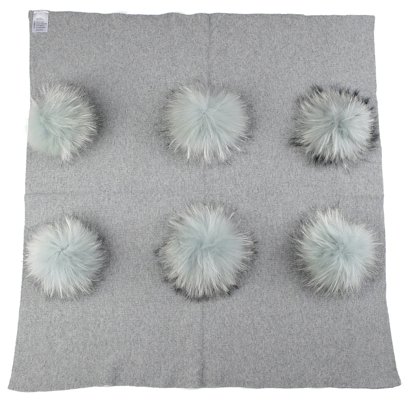 light gray lightblue Geebro/теплое кашемировое Пеленальное Одеяло для новорожденных и детей постарше; одеяло для сна для путешествий с 6 натуральным мехом енота; постельные пеленки с помпоном - Цвет: light gray lightblue